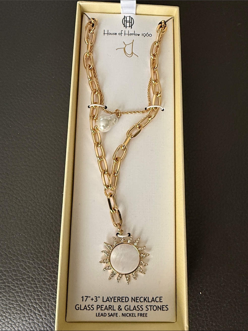 House of Harlow 1960 Gold Layered Sun Pendant Necklace with Pearl Accent
